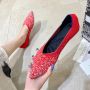 Red Knit Pointed-toe Flat Snowflake