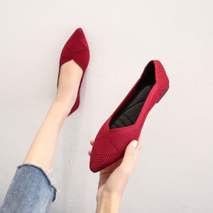 Red knit Pointed Toe Flat Ballet Flat