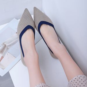Grey Knit Pointed Toe Flat