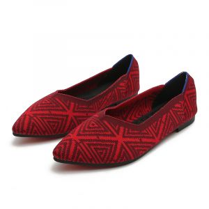 Red Bohemian Knit Flats Footwear