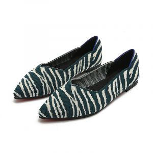Stripe Wave Knit Pointed-toe Flat-Green Color