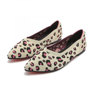 Pink Leopard Knit Pointed Toe Flat