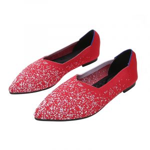 Red Knit Pointed-toe Flat Snowflake