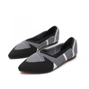 Black White Stripe Knit Pointed-toe Flats Shoes