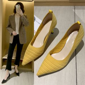 Fancy Yellow High Heel Pointed Toe Shoes