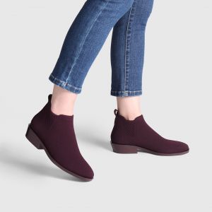Women Knit Chelsea Ankle Boots-Bordeaux Red