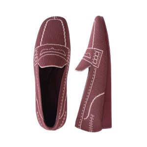 Coffee  knit Square-toe loafers 