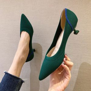 Knit Point-toe High heel Shoes